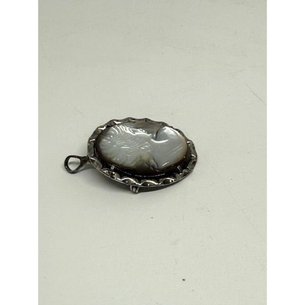 Vintage 925 Sterling Silver Carved Cameo Woman Oval Brooch Pendant - Picture 5 of 7